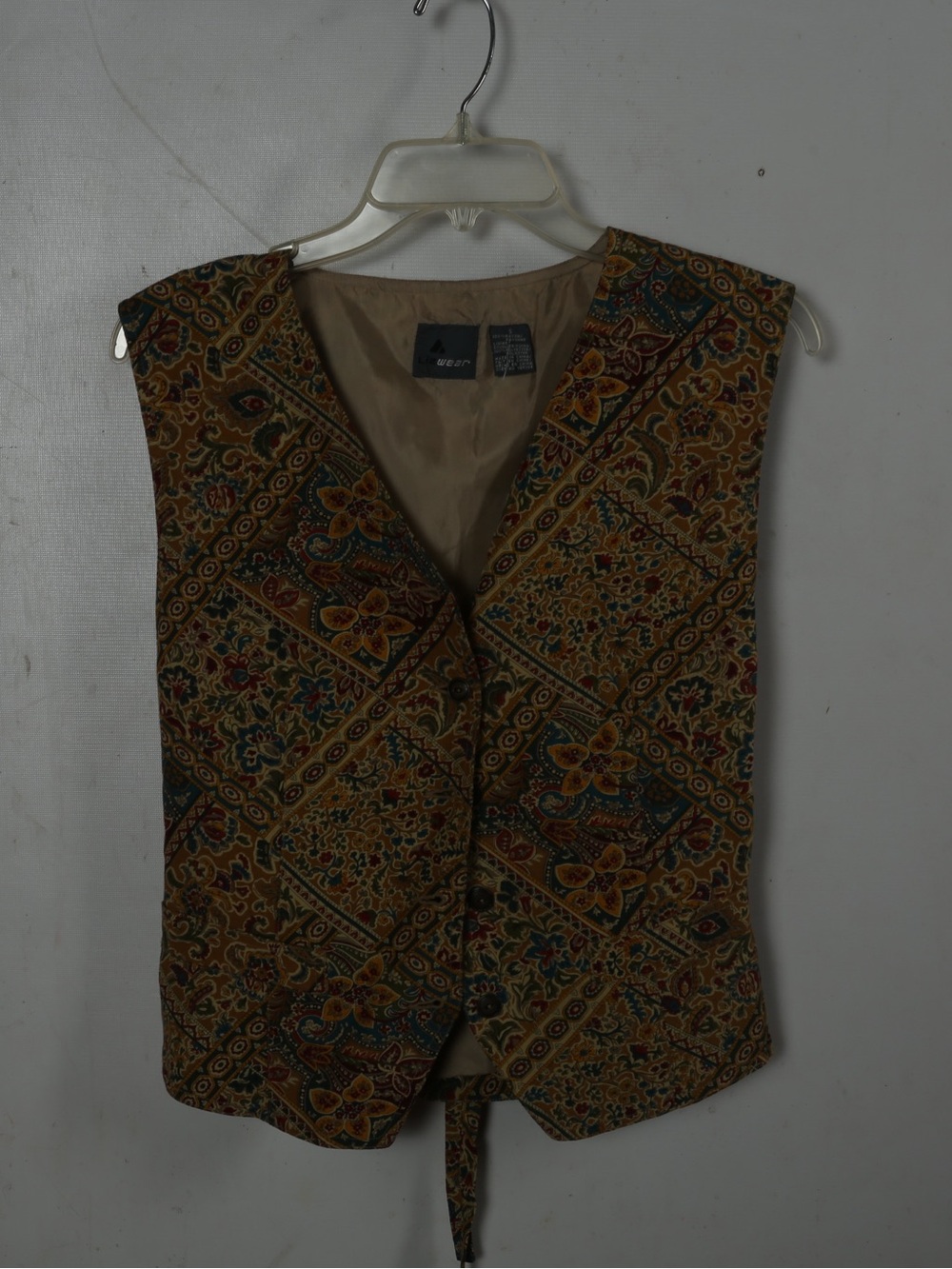 Women’s Patterned Tie-Front Vest in Tan and Multicolor